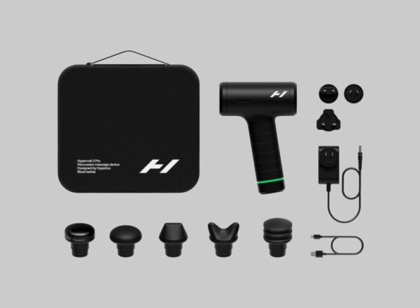 Zestaw Hypervolt 3 Pro - urządzenie, pięć końcówek, etui i ładowarka