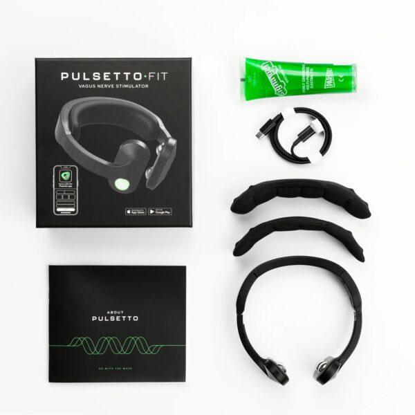 Zestaw Pulsetto FIT - urządzenie, żel przewodzący, kabel USB-C i wymienne nakładki