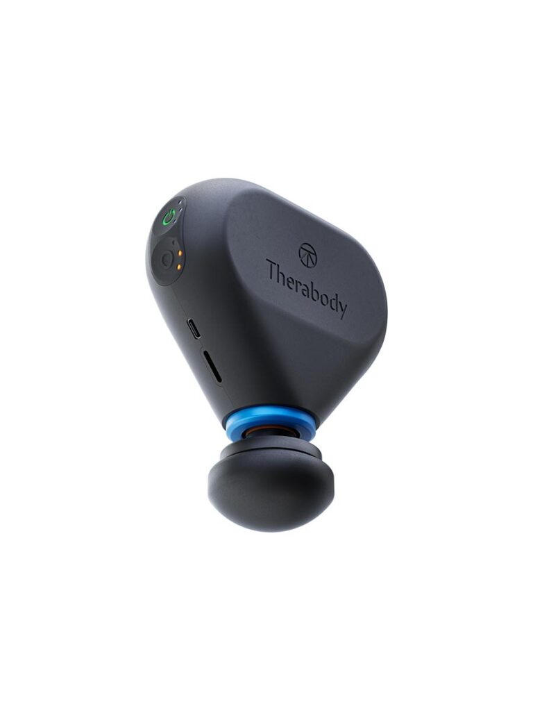 Theragun Mini Plus - przyciski sterowania i port ładowania USB-C